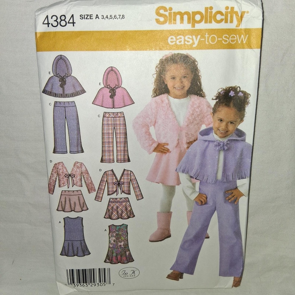 Simplicity Easy To Sew Girl's Jumper Skirt Pants Jacket Poncho Pattern